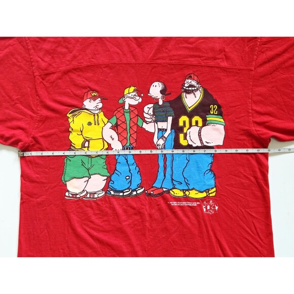 Vtg Popeye Shirt 90s Hip Hop Streetwear Y2K Red Size XL Graphic Tee 1993 King - Picture 7 of 16